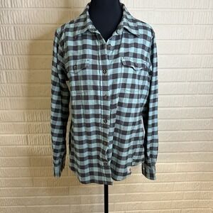 Carhartt Women's Flannel Shirt Size L Blue Plaid Button Up Workwear Long Sleeve